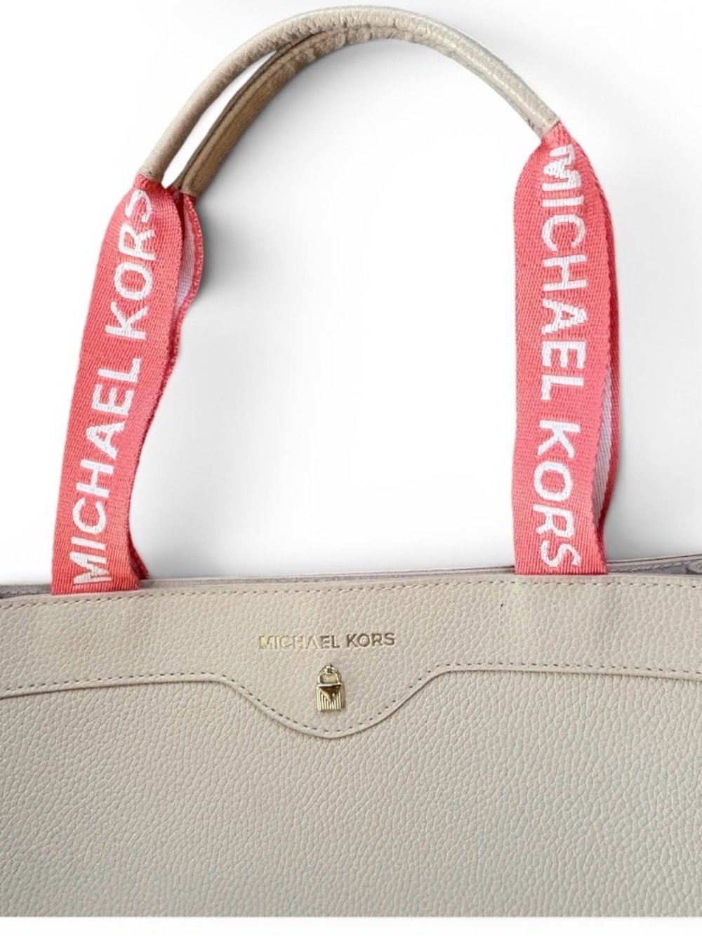 Michael Kors Blush Pink Taupe Open Tote Bag Logo Strap Shopper Travel Work - Picture 3 of 10